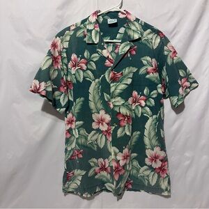 Vintage Hawaiian Made Jade Fashions Tropical Floral Button-Down Shirt sz M